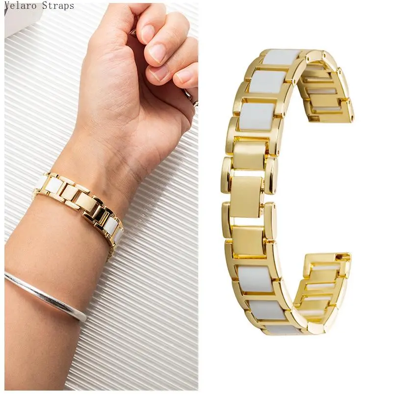Three-Bead Ceramic Zinc Alloy Strap for Smart Watch, Flat Mouth I-Shaped Bracelet Band