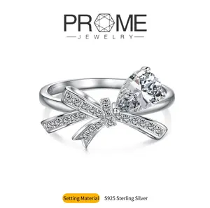 (SR062)S925 Sterling Silver Teardrop Bow Knot Ring Elegant & Dazzling, Perfect Gift for Women’s Daily Wear