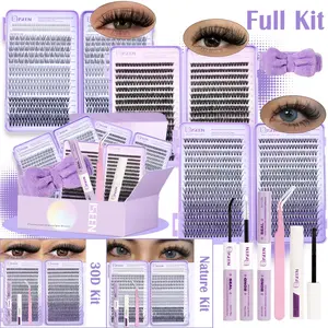 Mix Length DIY Cluster Eyelash Extension Kit, Curled Lashes, Long-Lasting Waterproof, Includes Bond& Seal & Remover Tweezers Headband, Synthetic Fiber Realistic Cosmetic Makeup Eyelashes Extensions, Eyelash Extension Glue, Mixed Lengths, Eyelash Clusters