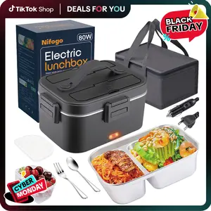 Electric Lunch Box Portable Food Warmer for Adults, 80W Food Warmer Lunch Box 1.5&1.8L Stainless Steel Containers & Bags  Stainless Steel Containers, Forks, Spoons & Bags for Car/Truck/Work/Outdoor Use