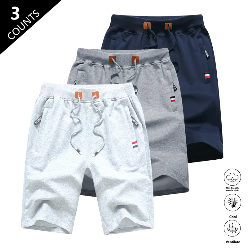 LIFE KEEPS MOVING Spring, spring men's shorts 3/1 piece set, cotton fabric casual shorts, equipped with zipper pockets and drawstring waist, breathable and comfortable, can be used as sports shorts for daily wear