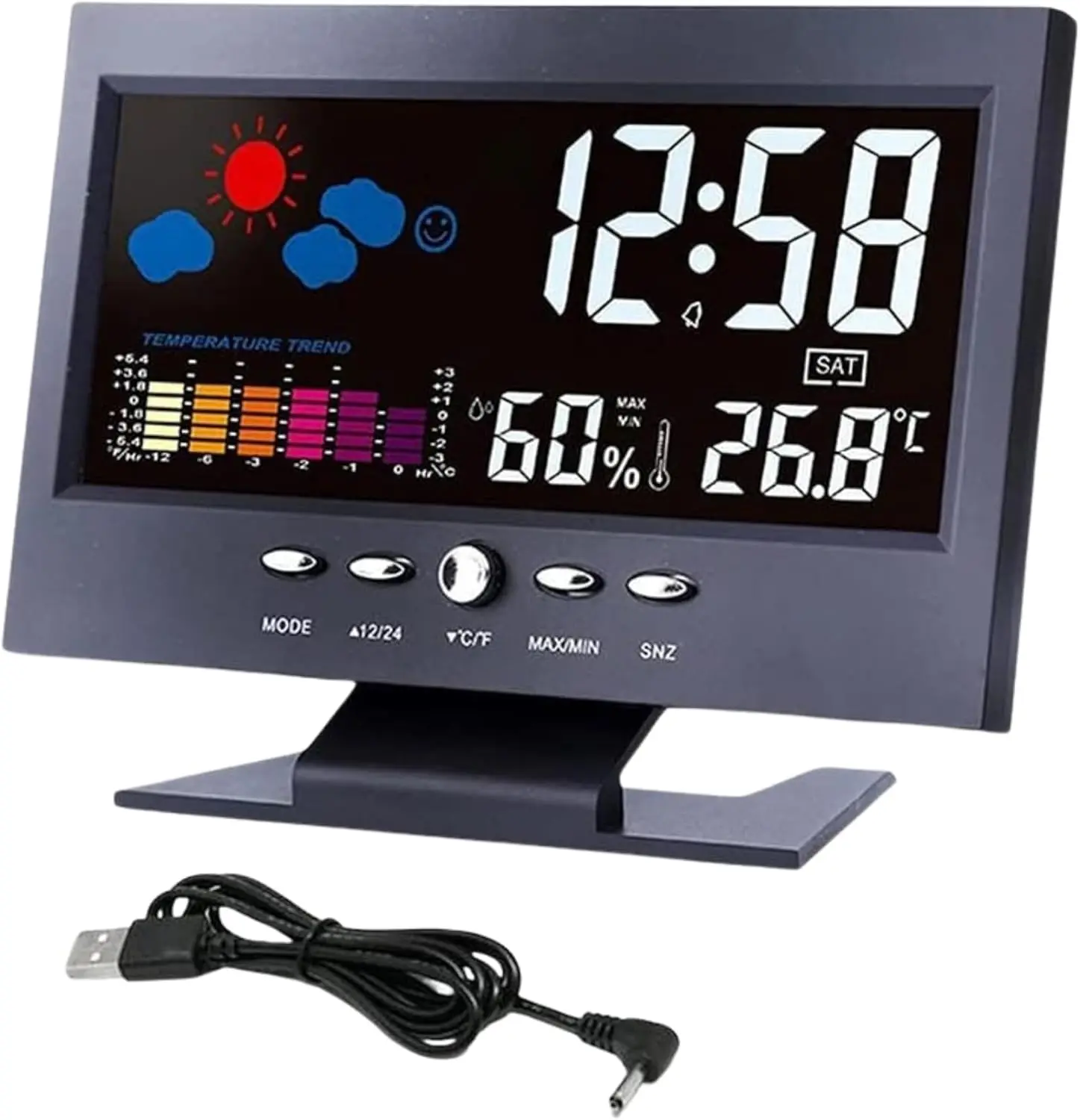 ikaufen Weather Station Wireless Indoor Thermometer Temperature Desk Digital Alarm Clock Weather Thermometer LED Temperature Humidity Monitor super fast charging