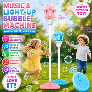 YYTOYS Automatic Bubble Machine, 2026 New Standing Bubble Blower with Lights & Music, Adjustable Height Bubble Maker, Bubble Machine for Parties Birthday Wedding Outdoor
