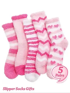 1/5 pairs of pink plush Heart mid-calf socks Valentine's Day sock gift for her Women's plush socks Bestie Day gift for women Fall/Winter style