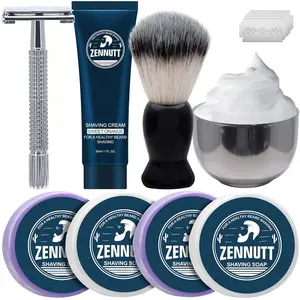 4 Packs Mens Shaving Kit Gift Set with Shaving Soap Bowl Brush Cream Unique Christmas Stocking Stuffer for Boyfriend Dad Husband Birthday Valentines Day