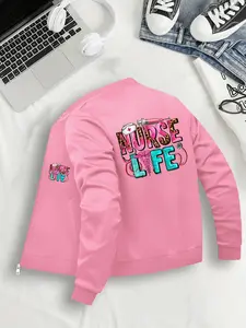 Women's Casual Fitted Jacket Coats, Nurse Life Graphic Design, Zipper Closure & Pockets, All Seasons Wear, Sizes S to Xxl