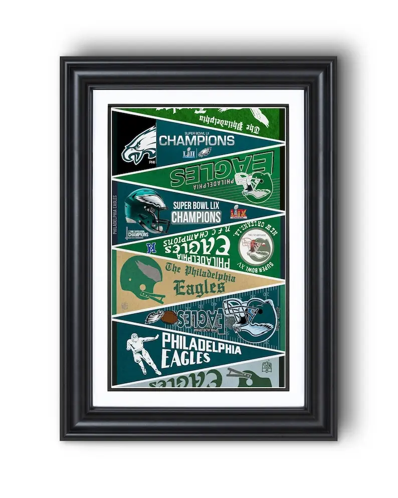 [Unframed] Philadelphia Eagles “Vintage Pennants 1950-2025” Collection Print – Classic Football Wall Art