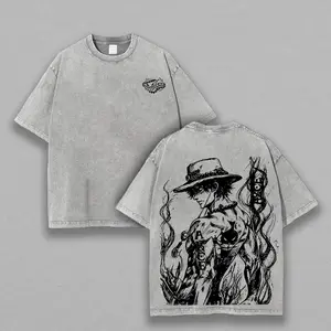 Ace One Piece Washed T-Shirt — Premium Pure Cotton, "Fire Fist" Anime Graphic, Loose-Fit Top. Unisex Streetwear Style, Japanese Manga Aesthetic. TikTok Viral Hit — The Perfect Gift for Anime Fans & Otaku.