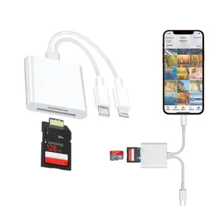 SD Card Reader for iPhone iPad, 2 in 2 USB C Memory SD Card Reader with Dual Slot for MicroSD/SD, Lightning+USB C Camera Card Viewer Reader Adapter for iPhone/iPad/Android/Camera, Plug and Play