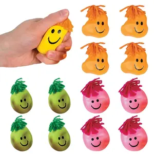 2" Mini Neon Smile Face Latex Stress Toys with Hair - 24 Pc.