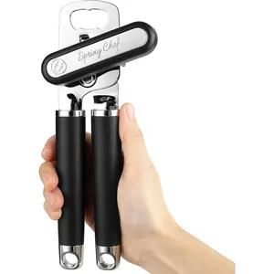 Stainless Steel Manual Can Opener with Soft Grip Handles - Heavy Duty Easy Turn, Smooth Edge Design, Magnetic Lid Remover - Perfect for Seniors and Arthritis Hands (Black)