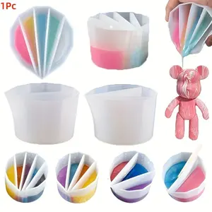 1pc Silicone Split Cup for Resin Pouring, Reusable Thicken Paint Mixing Cup with Dividers, Fluid Art Supplies for Acrylic Paint, Resin Crafts, DIY Fluid Bear Making