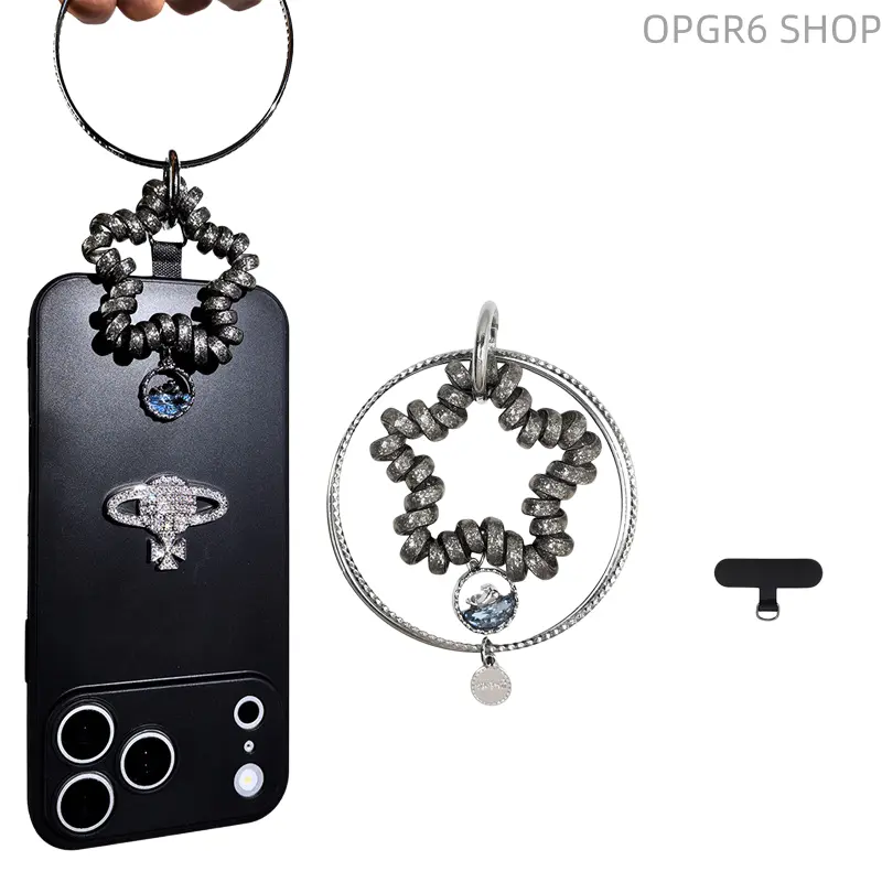 2 In 1 Multi-Purpose Phone Hanging Ornament, Stainless Steel Bracelet + Elastic Telephone Cord Hair Tie Combo Keychain, Anti-Lost Multi-Scene Decor Bag Pendant Accessory For Women Girls Daily Matching