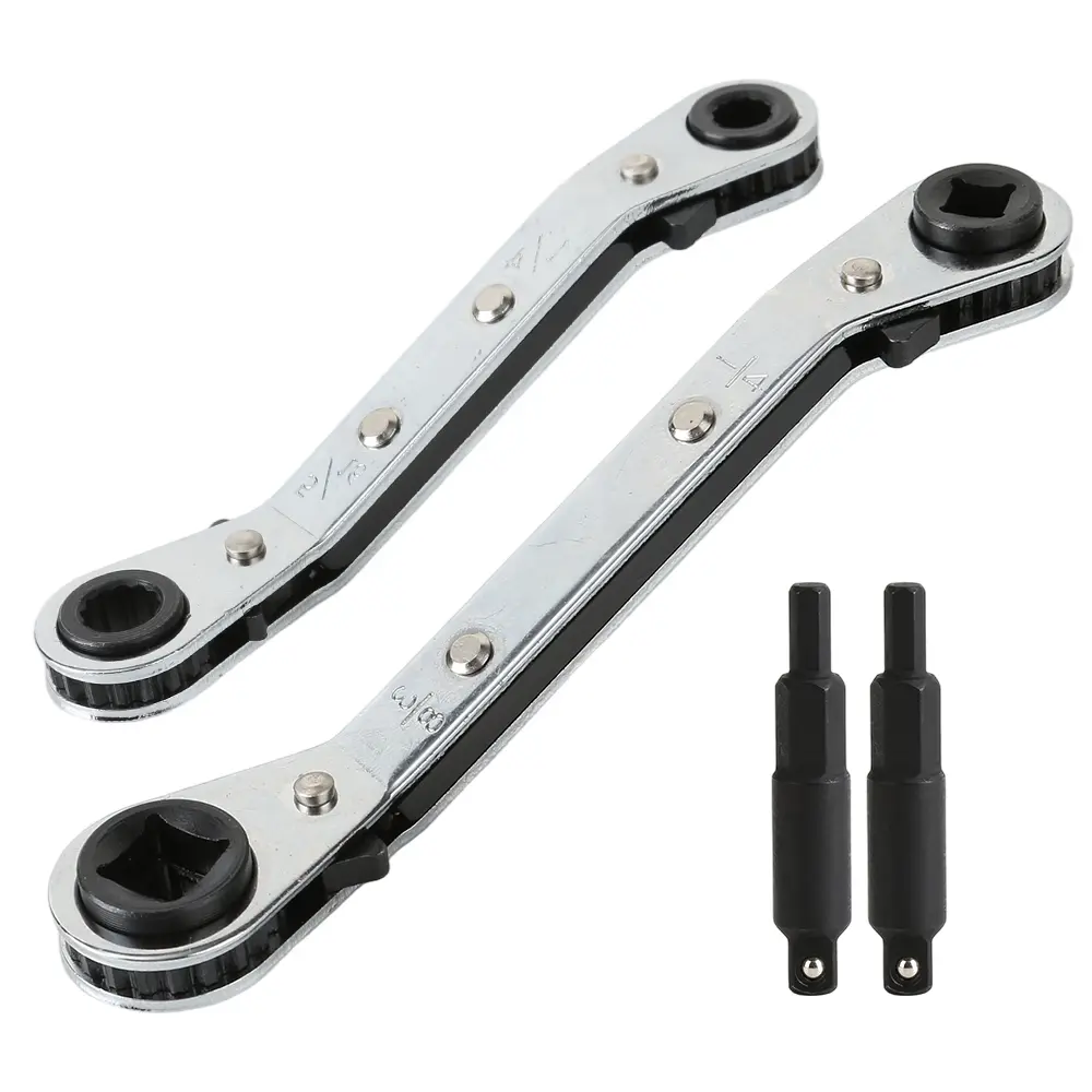 4 Pack Reversible HVAC Ratchet Wrench Tool Kit,Including Compact Air Conditioning Valve Service Wrench Set and 2 Inch Hex Bit Adapters for Tight Space AC & Valve Service,Tools & Hardware