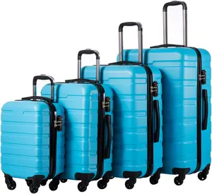 Coolife Luggage 3 Piece Set, Lightweight Durable Hardshell Suitcase set with 360° Spinner Wheels, TSA-approved Lock, Checked Family Travel Luggage sets, 16/20/24/28 Inch, Blue