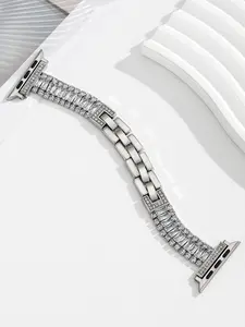 Women Silver Color Zirconia Watch Strap, Compatible Apple Se/10/9/8/7/6/5/4/3/2/1, Fashionable Metal Band, Fits 49-38mm, Smart Watch Accessories