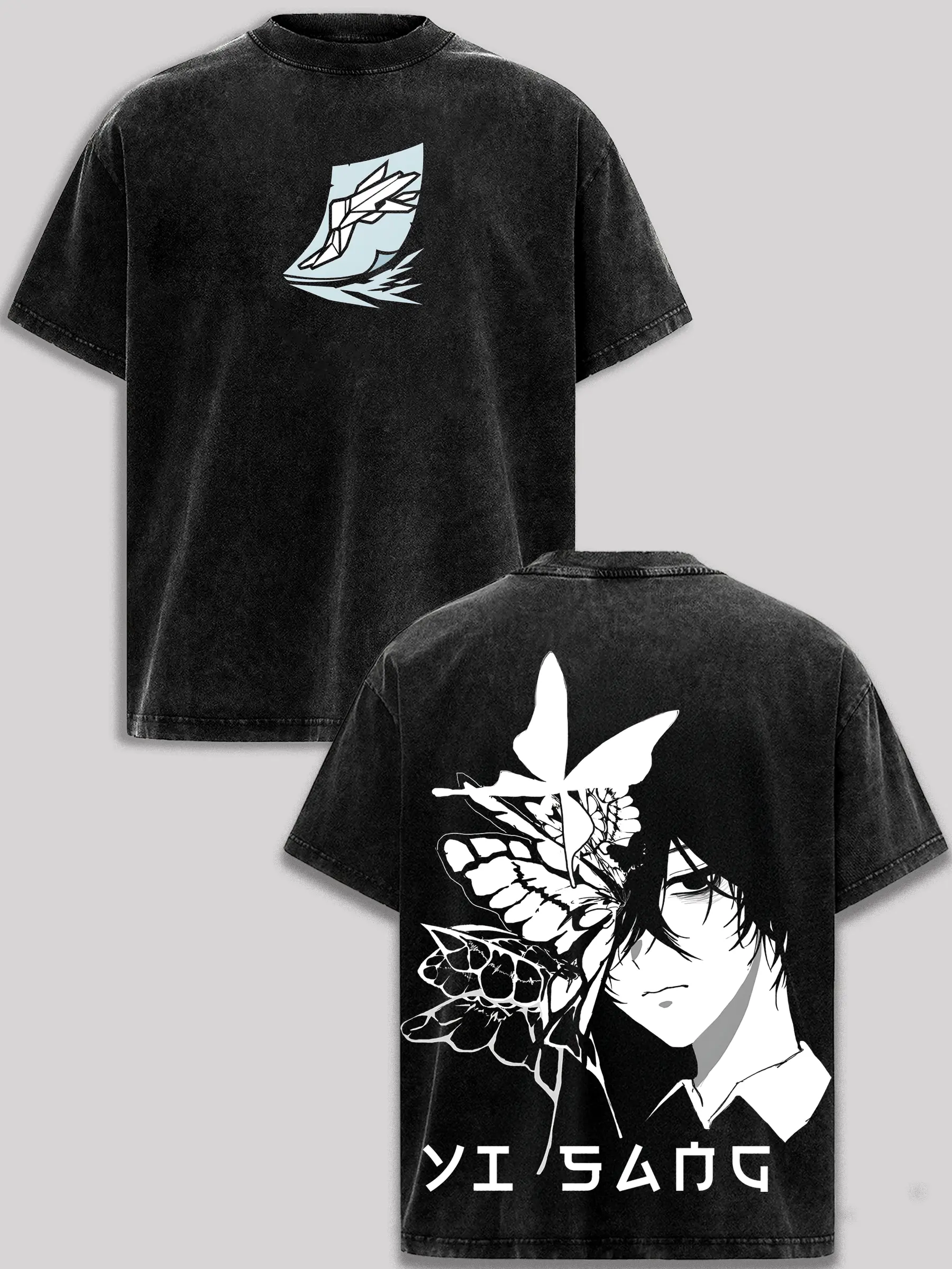 Men's Anime Graphic T-Shirt in Vintage Washed 230 GSM Heavyweight Cotton, Oversized Relaxed Fit Shortsleeve for Streetwear, Garment