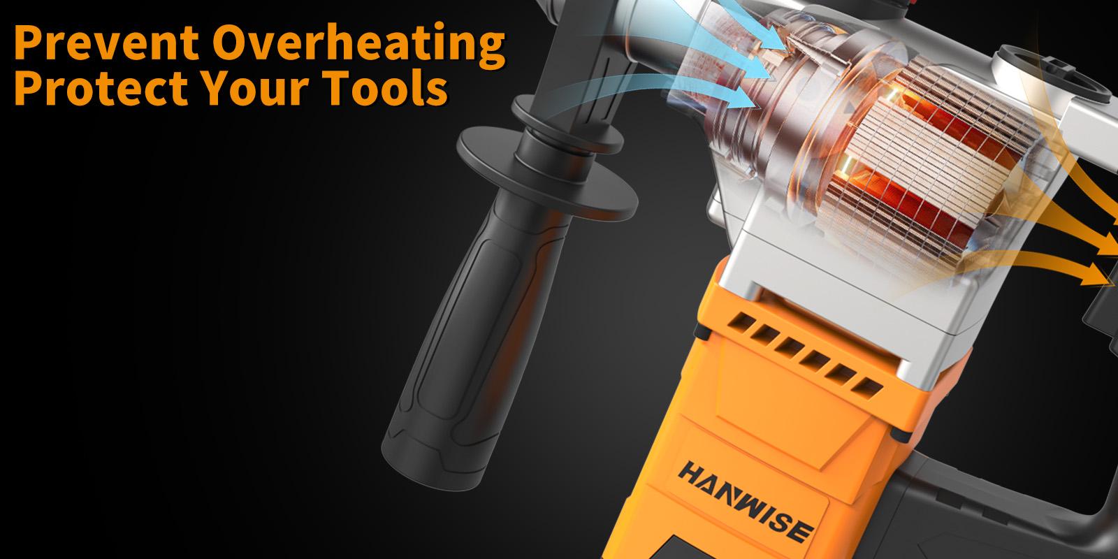 HANWISE heavy-duty electric hammer drill and dismantling tool, with 3-in-1 function (drilling, rock drilling, dismantling) with handle, locking and wired plug, suitable for concrete, masonry, renovation - multifunctional hammer drill, DIY enthusiasts