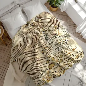 Leopard Print Blanket, Soft Cozy Throw for Bedroom Living Room Dorm Car Sofa Travel, Multi-Functional Warm Blanket for All Seasons Home Office Decor, Leopard Pattern Blanket