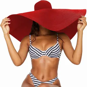 Oversized Beach Straw Hats for Women Extra Large Wide Brim Beach Hat Foldable Roll up Floppy Sun Hat