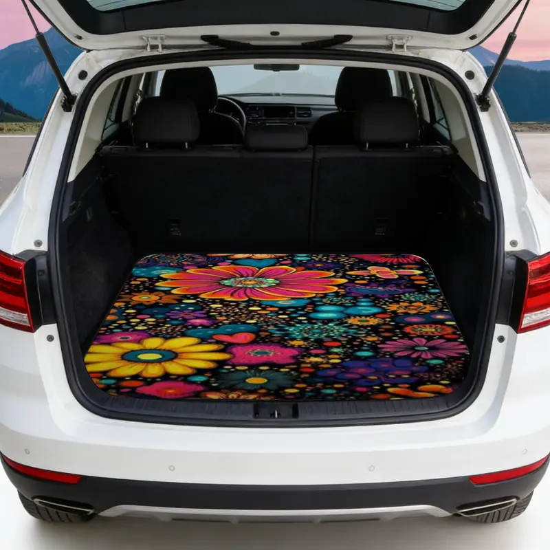 American Trend Universal Car Trunk Mat 75x100cm Cute Pet & Butterfly Floral Holiday Patterns Fashion Letter Heart All Weather Waterproof Cargo Liner Durable Rear Trunk Protection for SUV Truck Van