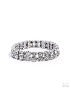Courtesy Chic - White Rhinestone Silver Stretchy Bracelet - Paparazzi