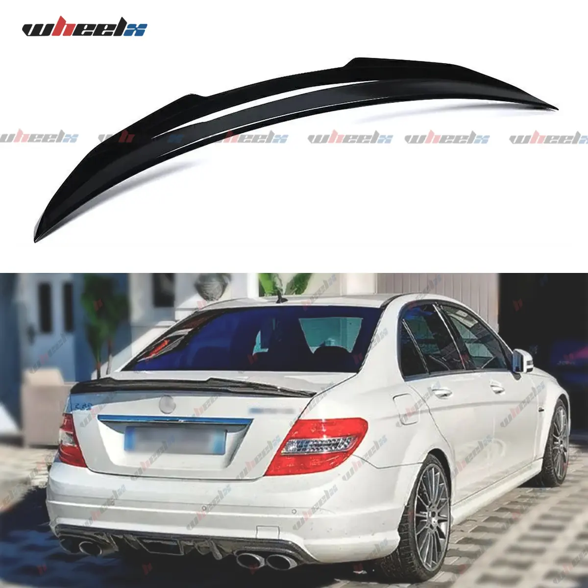 2008-2014 – Mercedes Benz W204 C-Class C63 AMG 4-Door Sedan – Real Carbon Fiber Duckbill Rear Spoiler, PSM Style (Not Coupe), Gloss Black Forged Pattern, Lightweight ABS, Double-Tape Install, Direct Fit Euro Body Kit