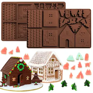 Christams Gingerbread House Baking Tray, Silicone Molds for Desserts, Chocolate, Candy,Cookies (2 Pieces)
