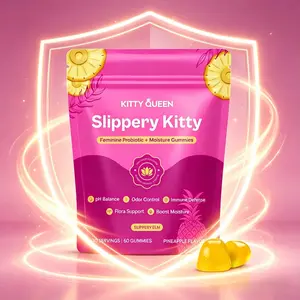Slippery Kitty Women Daily Edible Fitness Probiotic Gummies, Slippery Elm & Prebiotic Complex for Feminine pH Balance & Odor Management, Hawaiian Pineapple 60ct