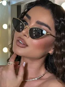 Hot Metal Frame Cat Eye Sunglasses for Women, Fashion Vintage Trendy Triangle Glasses, Fashion Eyewear, High-End Sun Protection Outdoor Design