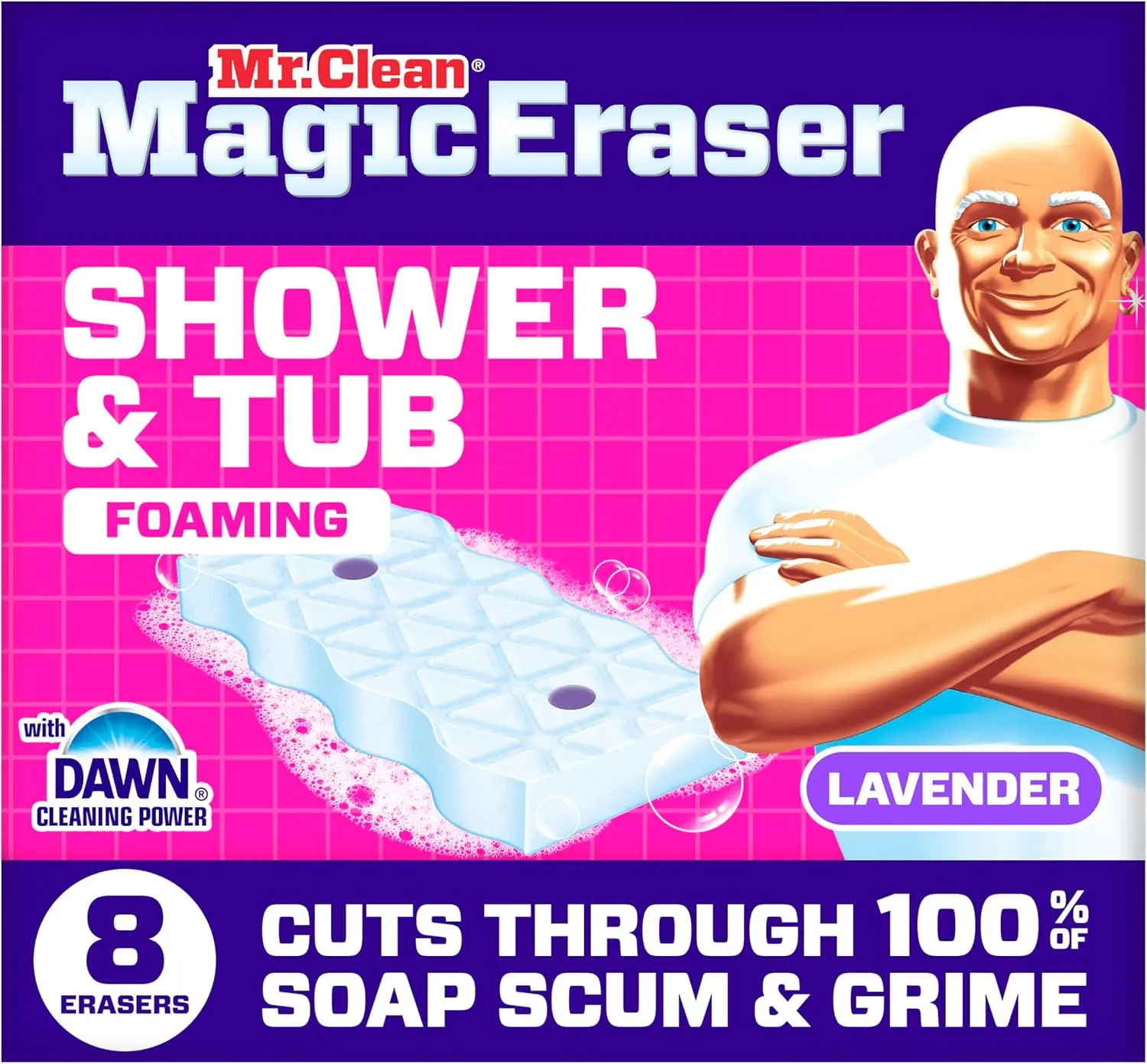 Mr. Clean Magic Eraser Bathroom Sponges, Dawn Lavender Scent, Shower & Tub Cleaner, 8 Count