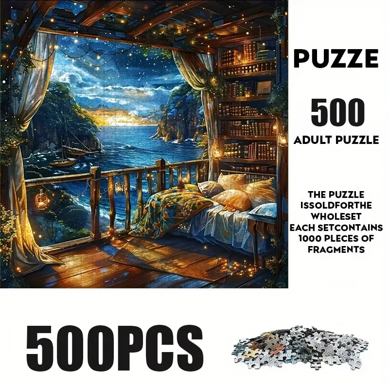500 Piece Seaside Window Theme Puzzle Game, Large Adult Family Interactive Toy, DIY Home Decor Brain Challenge, Holiday Scene, Perfect Gift