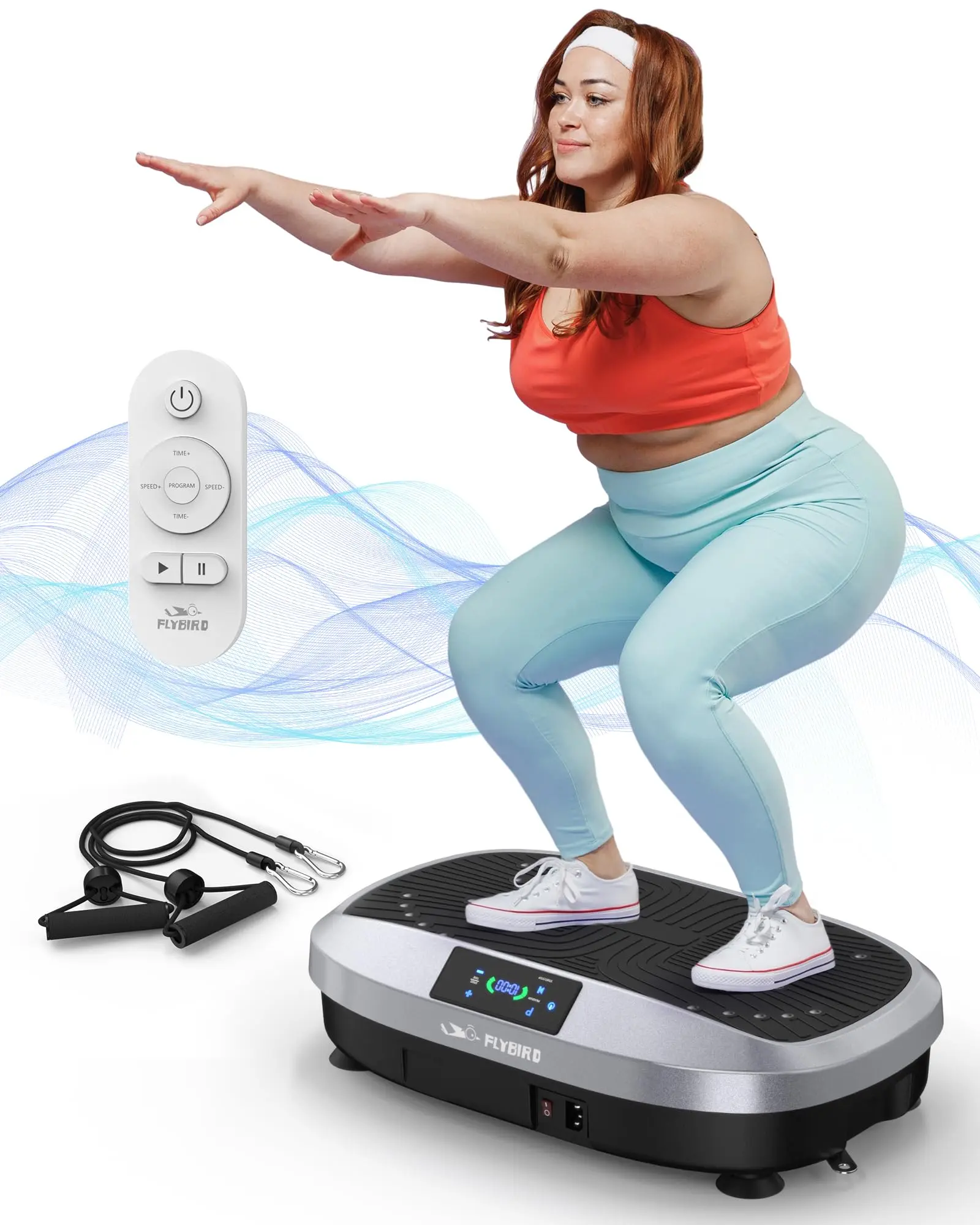 Vibration Plate Exercise Machine, Lymphatic Drainage Machine, Whole Body Workout Vibration Platform w/ 2 Resistance Bands for Wellness and Fitness
