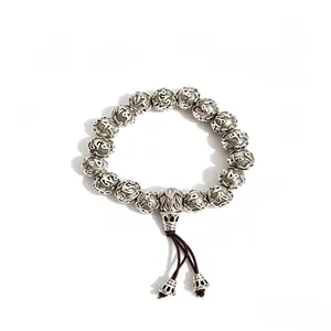 Natural Silver Mantra Beaded Bracelet, Taoist Calm & Protection Charm