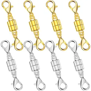 Magnetic Necklace Clasps and Closures,Magnetic Necklace and Bracelet Clasps, Jewelry Clasps and Converters Set, Silver and Gold Plated Stainless Steel (D 8PCS)