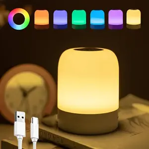 USB Rechargeable Table Lamp, 1/2 Counts Touch Sensor Night Light, RGB Color Changing Ambient Light, Dimmable Desk Lamp for Bedroom, Living Room, Home Decor