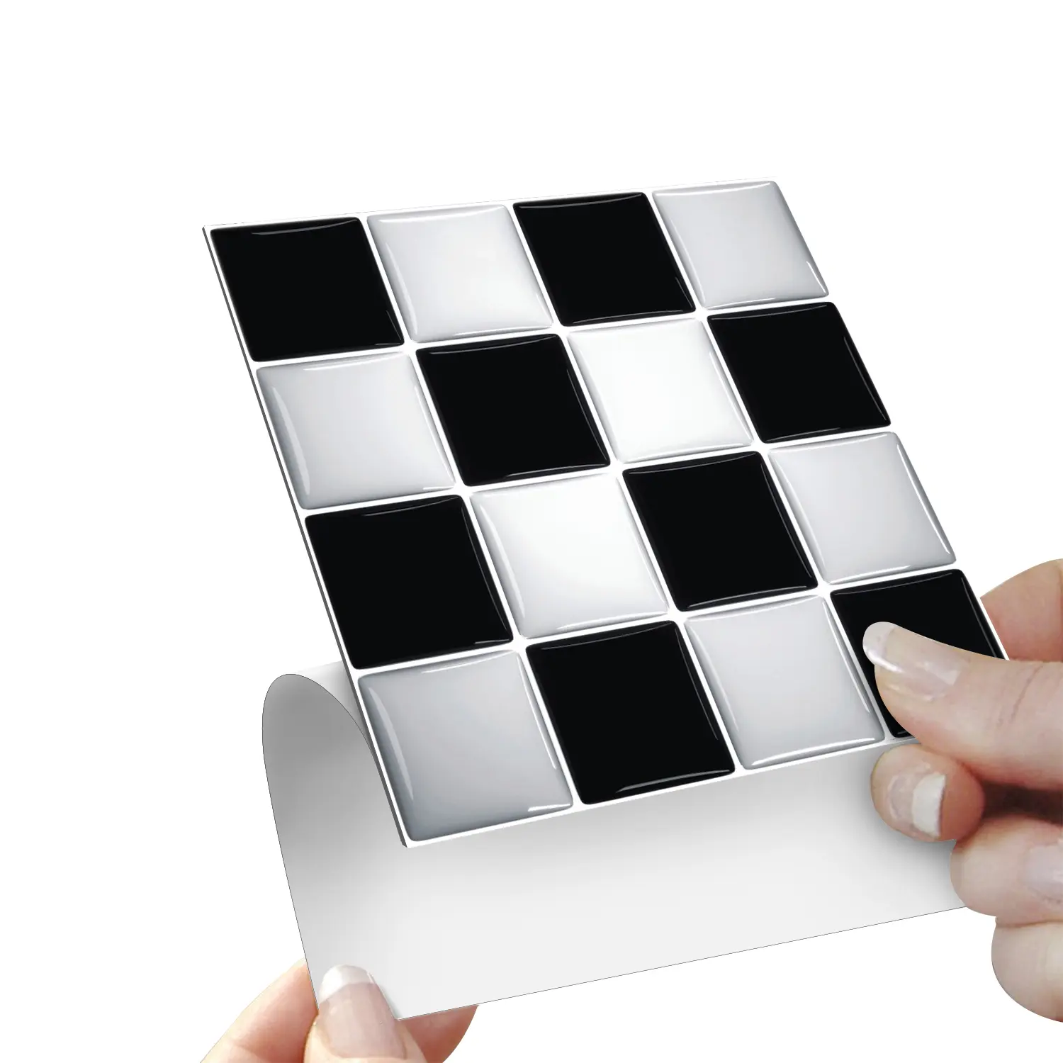 SJ Black-White Checkerboard Crystal Mosaic Sticker Adhesive Stickers Waterproof Wall Sticker | Waterproof Oilproof for Kitchen/Bathroom