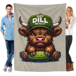 This Adorable Highland Cow Pattern Blanket Is Soft and Comfortable, Perfect for Air-conditioned Rooms. A Warm Nap Blanket Suitable for Homes, Sofas, Bedrooms, Camping, and More.