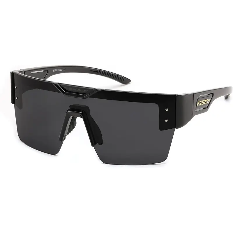 EyeconicFinds Unisex Nylon 99% Polarized Sports Outdoor Sunglasses - Big Oversized Square Black Frame, Blue Mirror Lenses, UV400 Glare Cut, 360° UV Block, Nano-Hydrophobic Coating, Adjustable Grip Biking Sunglasses Bike Shades B0064
