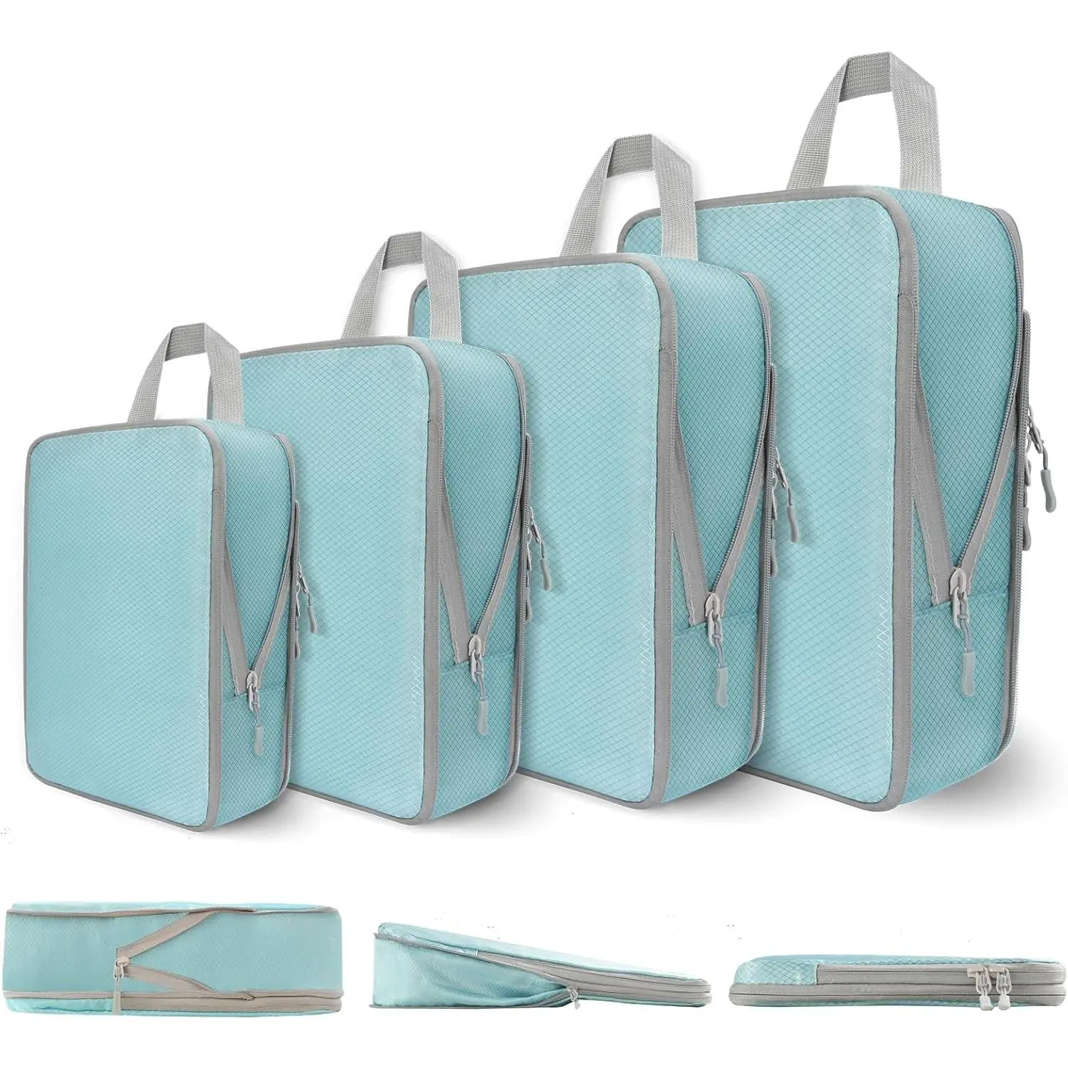 Compression Packing Cubes for Travel, 4 Set Expandable Packing Organizers, Lightweight Luggage Organizer Bags, Travel Essentials for Carry , Handy Helper for Organizing Clothes, Blue