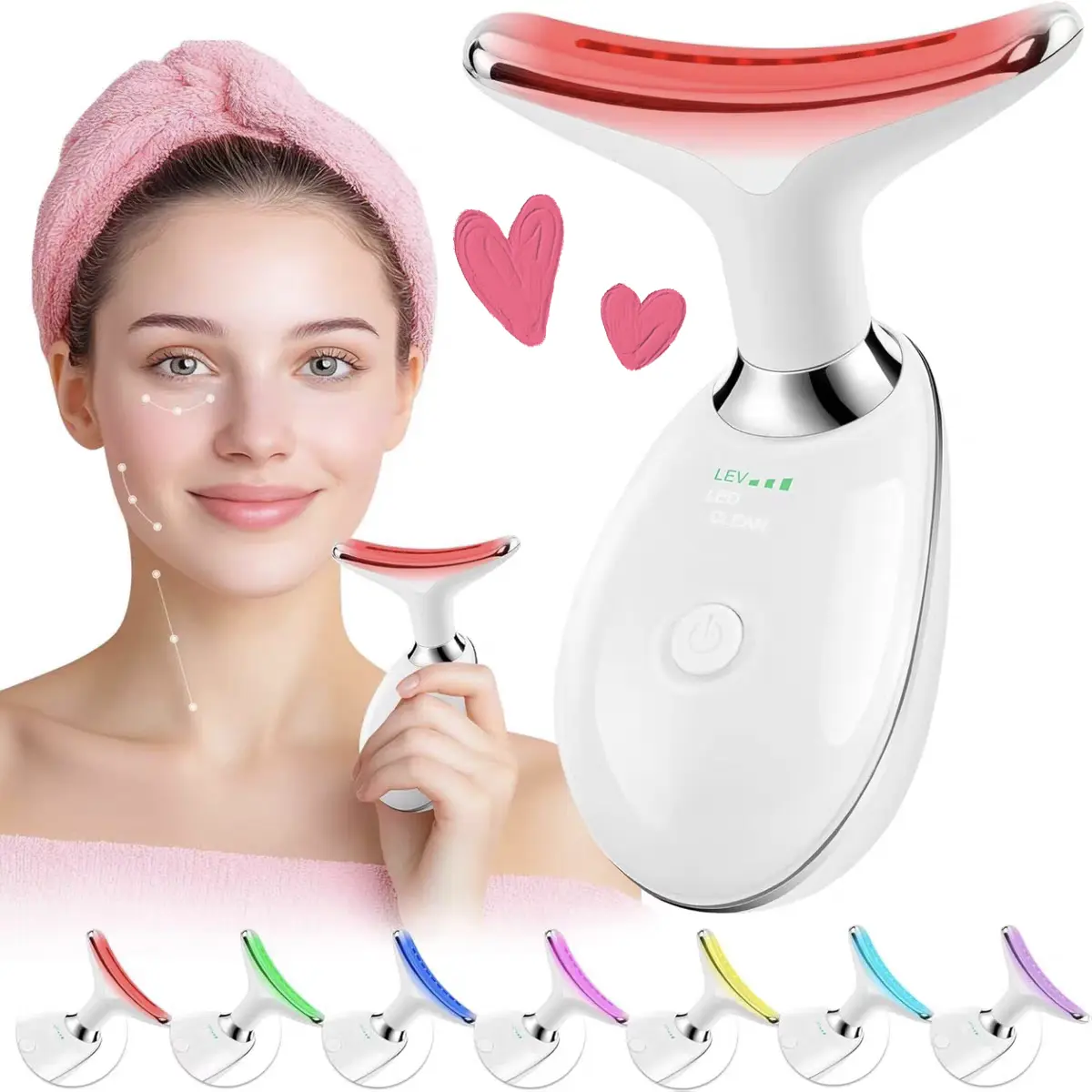 7 Color Facial Massager Tool with 7 LED Lights High-frequency Vibration  Adjustable Power Levels for Neck Facial and Leg Soothing Blackhead Removal  Christmas Gift