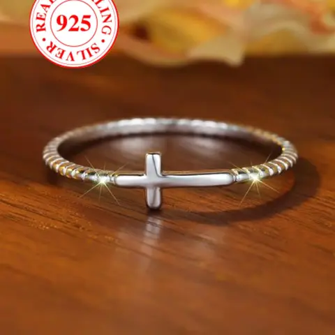S925 Sterling Silver Cross Design Fashion Promise Ring, Fashion Accessories for Women & Men, Trendy All-match & Exquisite Jewelry for Birthday Gift, Fashion Beautiful Rings