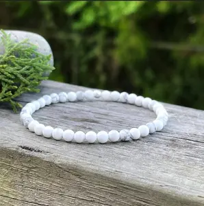 Natural Howlite 4mm Round Beaded Handmade Bracelet Protection Gemstone Crystal Stretch Men Women Stability Bracelet Gift