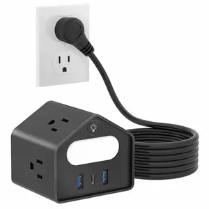 Us Plug Mini Socket with Pd18w Fast Charging, Creative Design Power Strip, 2 Meter Extension Cord for Office & Home Use