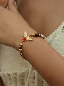 Ladies Bracelet Agate Bee Tiger s Eye Pearl Beaded Bracelet With Pendant Stainless Steel 18k Gold Plated Waterproof And Anti Allergy Designer s Style Elegant And Personalized Jewelry