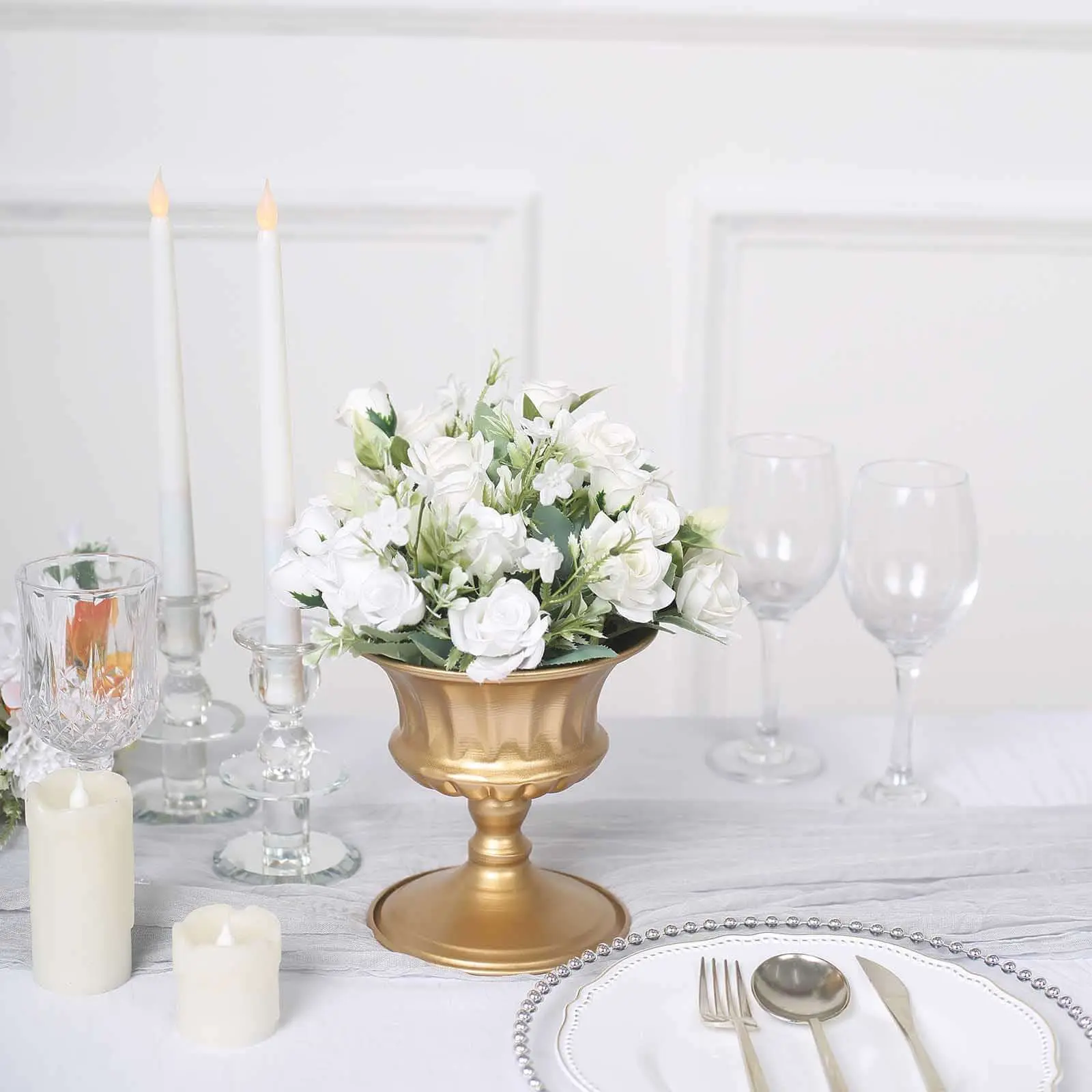 2-Pack Metal Flower Vases Pedestal 6" Roman Style Gold - Antique Mini Compote Vase for Vintage Wedding Centerpieces