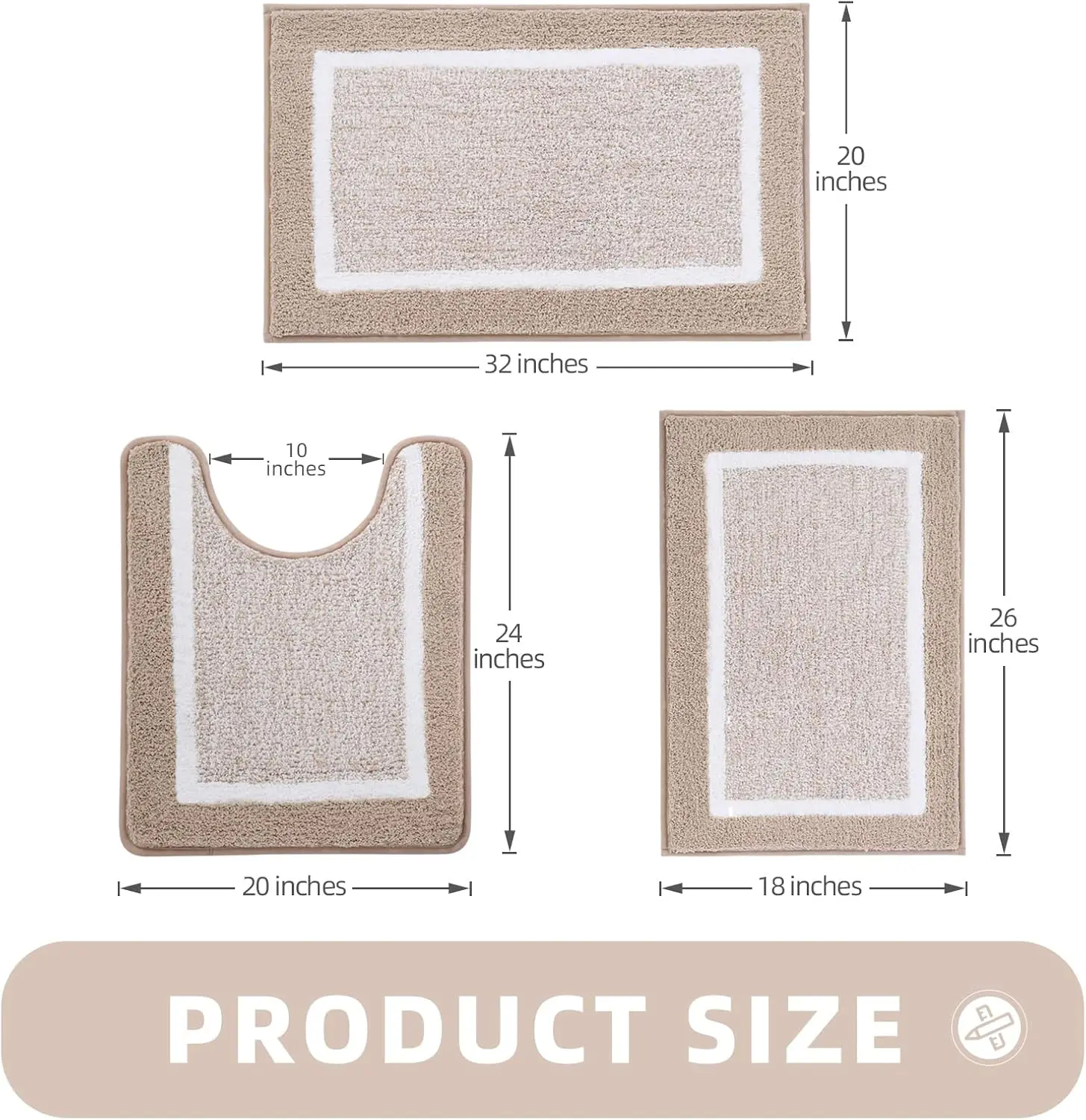 Rugs Sets 3 Piece with U-Mat Shower Rugs Absorbent Microfiber Plush Bath Mats Non Slip Bath Rugs Shaggy Mats Machine Washable