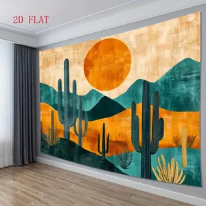 1 piece of bright cactus and mountain range canvas - polyester wall hanging, no electricity required, perfect for holiday living room decoration, parties and festive themes, living room decor |   Cactus landscape |   Durable canvas, desert decoration