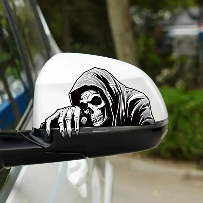 Skull Pattern Car Sticker, Universal Car Sticker, Car Decorative Sticker, Car Decals, Waterproof Sunproof DIY Decoration, Suitable for Rearview Mirrors, Body Scratches Cover, Triangle Windows