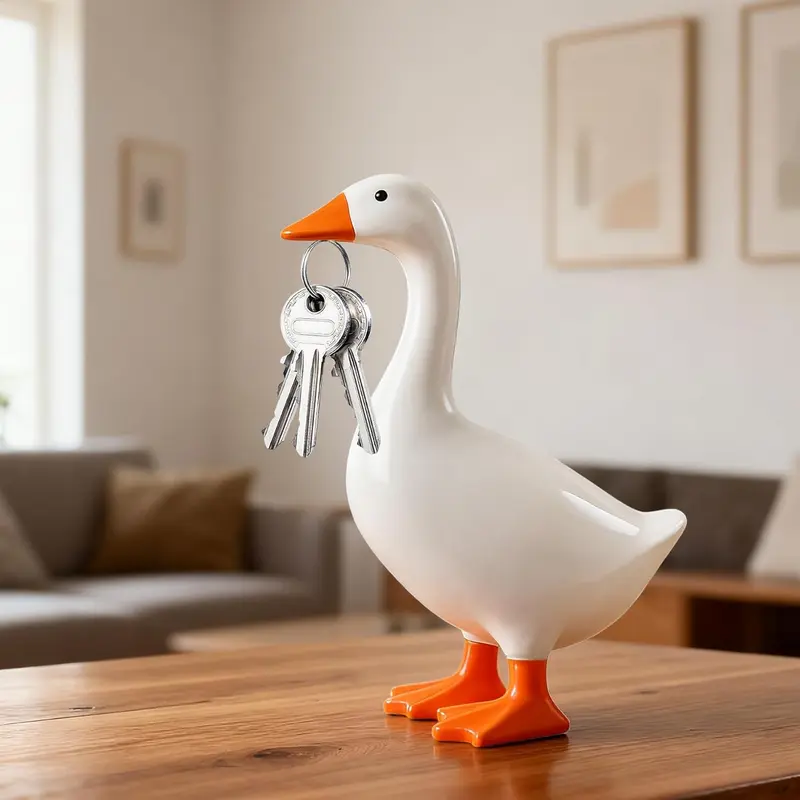Goose-Shape Resin Statue Key Holder - Wall-Mounted Hook, Magnetic Kawaii Duck, Compact Hanging Organiser, Home Decoration, Office Stationery Accessory, Housewarming Gift for Women-Men